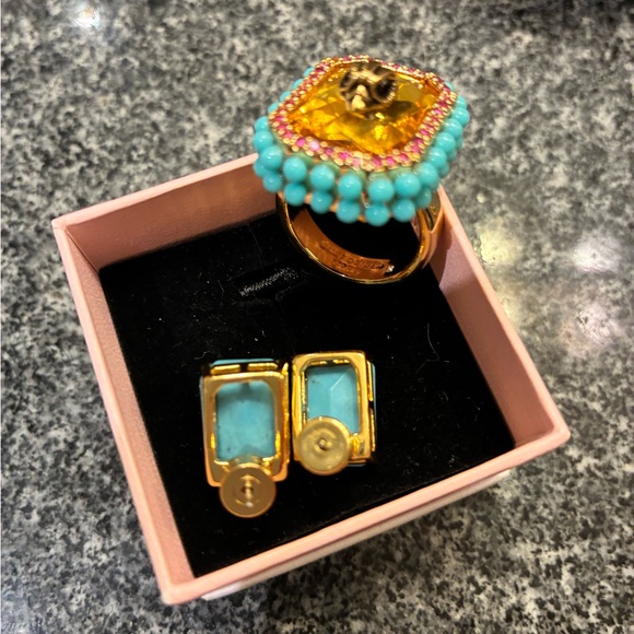 Kurt Geiger Gold and Turquoise Ring, size 6-6.5. - Picture 8 of 11